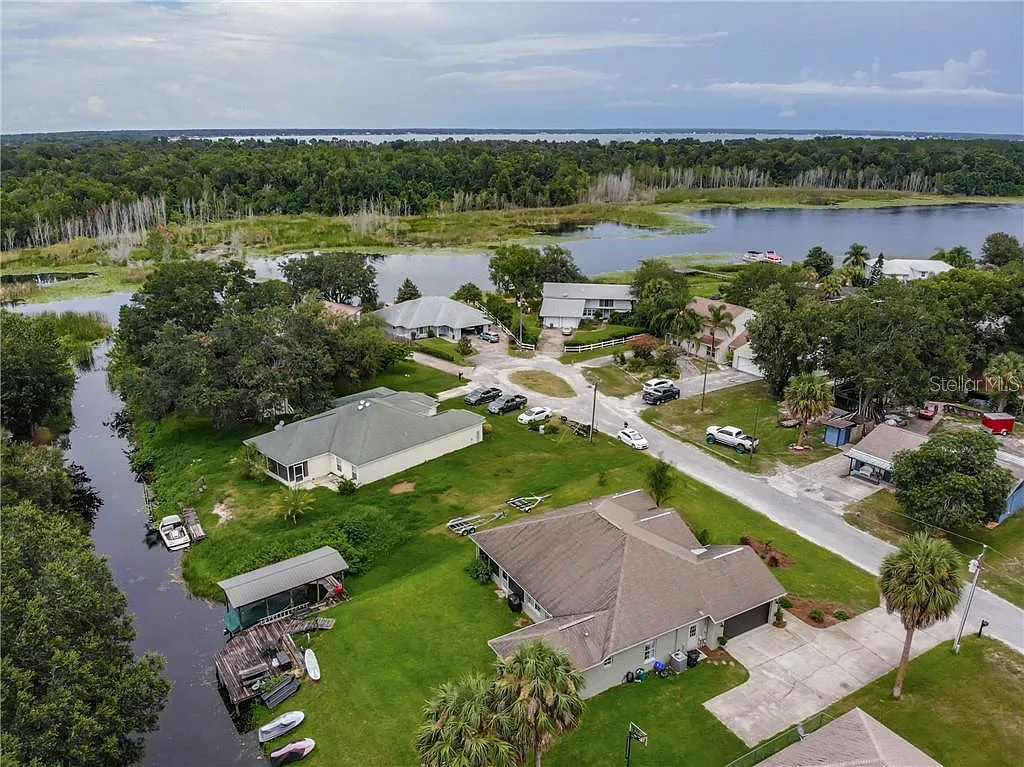 Aerial perspective of home and canal